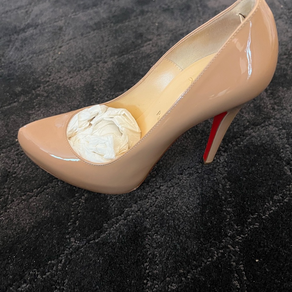 Loubotin Rolando 120 patent calf heels in nude
